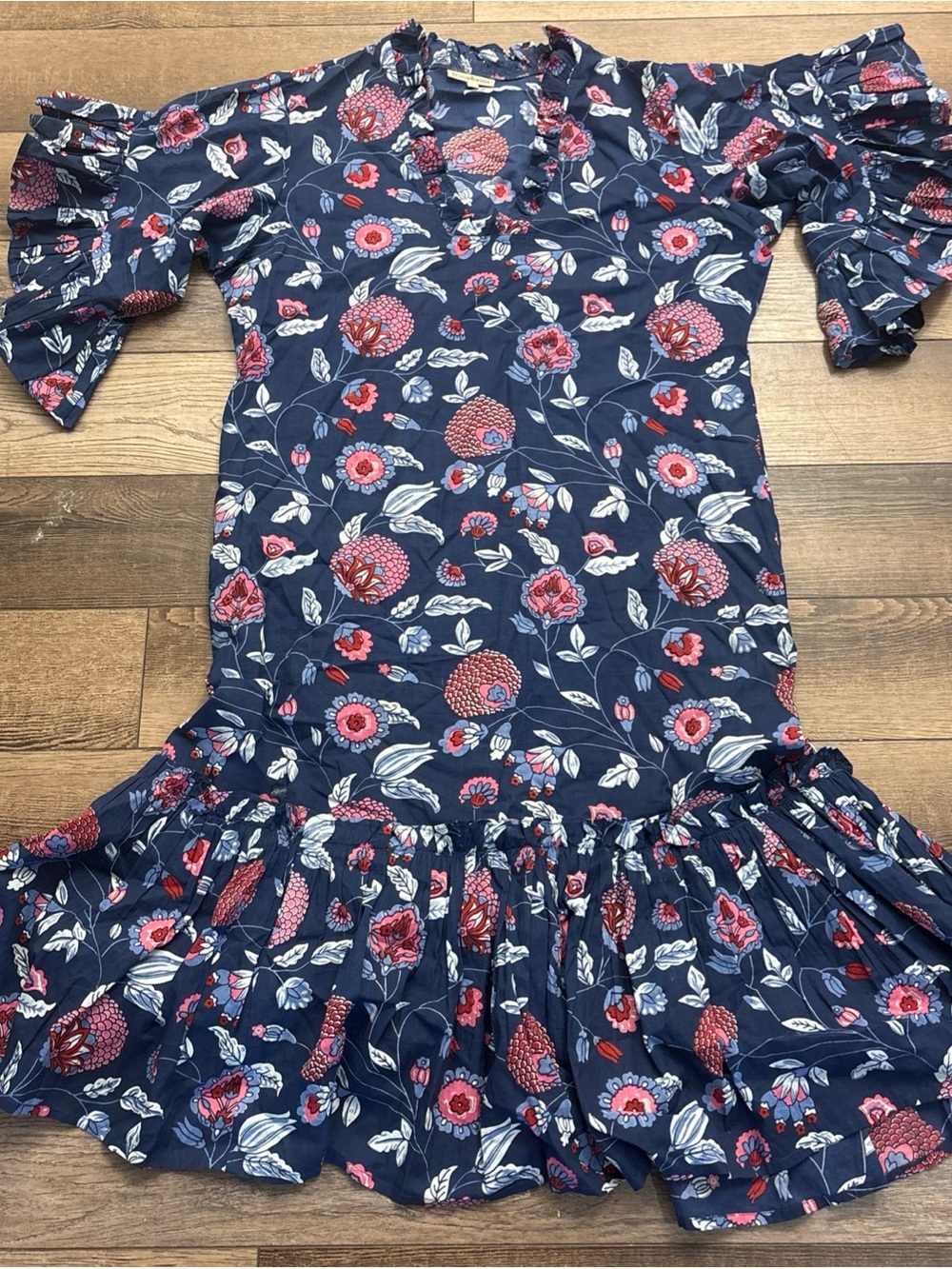Fitzroy & Willa Soleil Flutter Sleeve Ruffles Floral Maxi Dress SZ Medium Resort